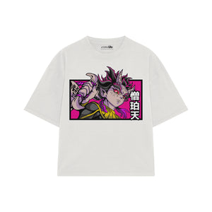 Playera streetwear premium de anime y gaming ExtraLife MX, corte boxy oversized drop shoulder heavyweight en color Deep Black y Off-White, moda urbana mexicana de culto.