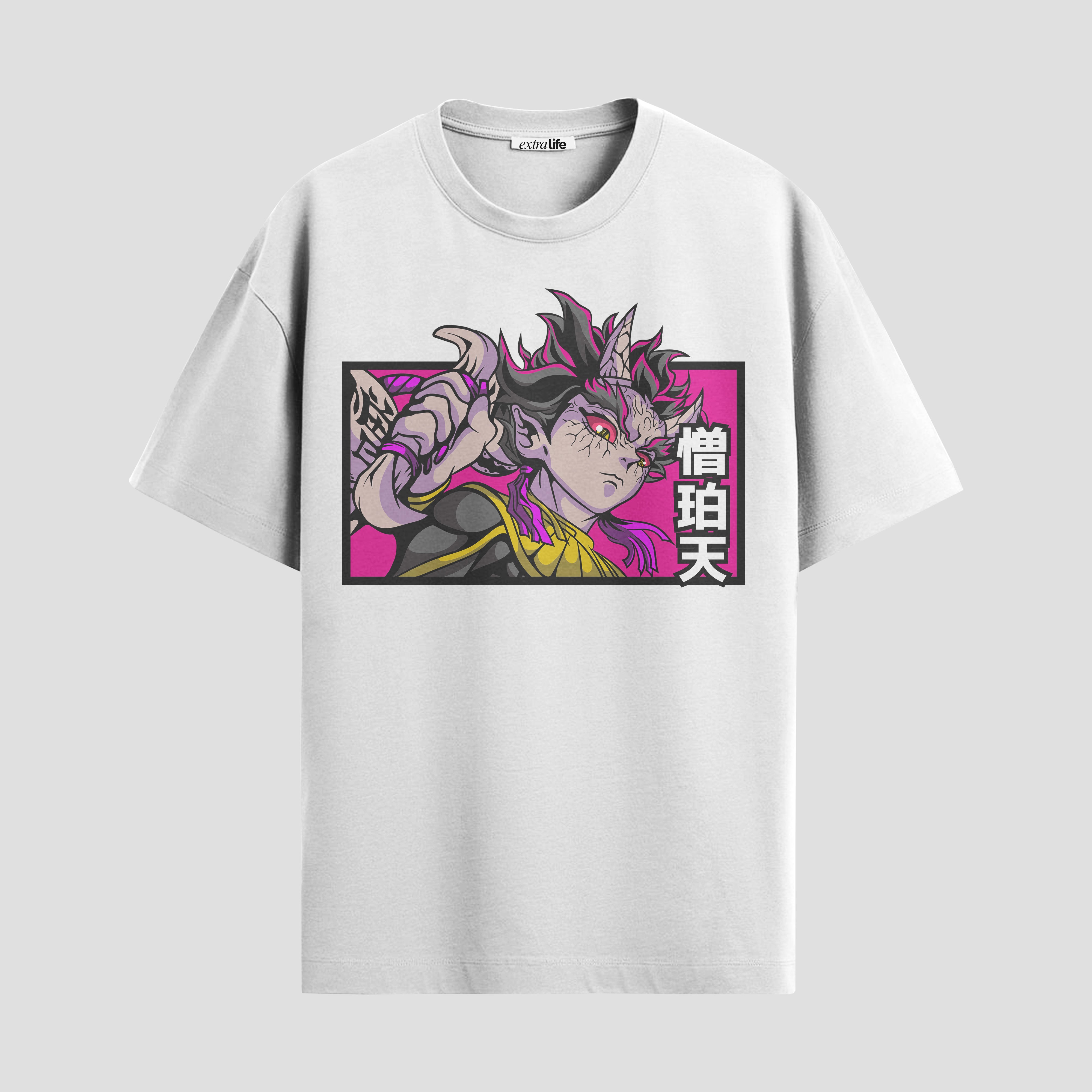 Playera urbana de anime y gaming ExtraLife MX, corte Standard Fit unisex ligero y transpirable en color Deep Black y Pure White, ropa de uso diario para gym y casual.