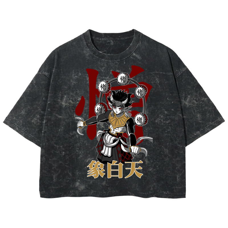 Playera streetwear premium de anime y gaming ExtraLife MX, corte boxy deluxe mineral wash heavyweight en color Acid Wash, moda urbana mexicana de culto.