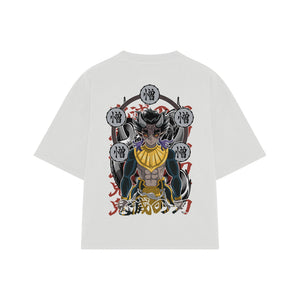 Playera streetwear premium de anime y gaming ExtraLife MX, corte boxy oversized drop shoulder heavyweight en color Deep Black y Off-White, moda urbana mexicana de culto.