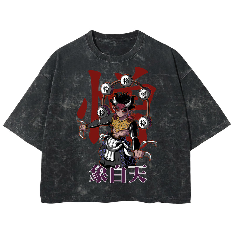 Playera streetwear premium de anime y gaming ExtraLife MX, corte boxy deluxe mineral wash heavyweight en color Acid Wash, moda urbana mexicana de culto.