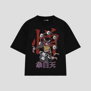 Playera streetwear premium de anime y gaming ExtraLife MX, corte boxy oversized drop shoulder heavyweight en color Deep Black y Off-White, moda urbana mexicana de culto.