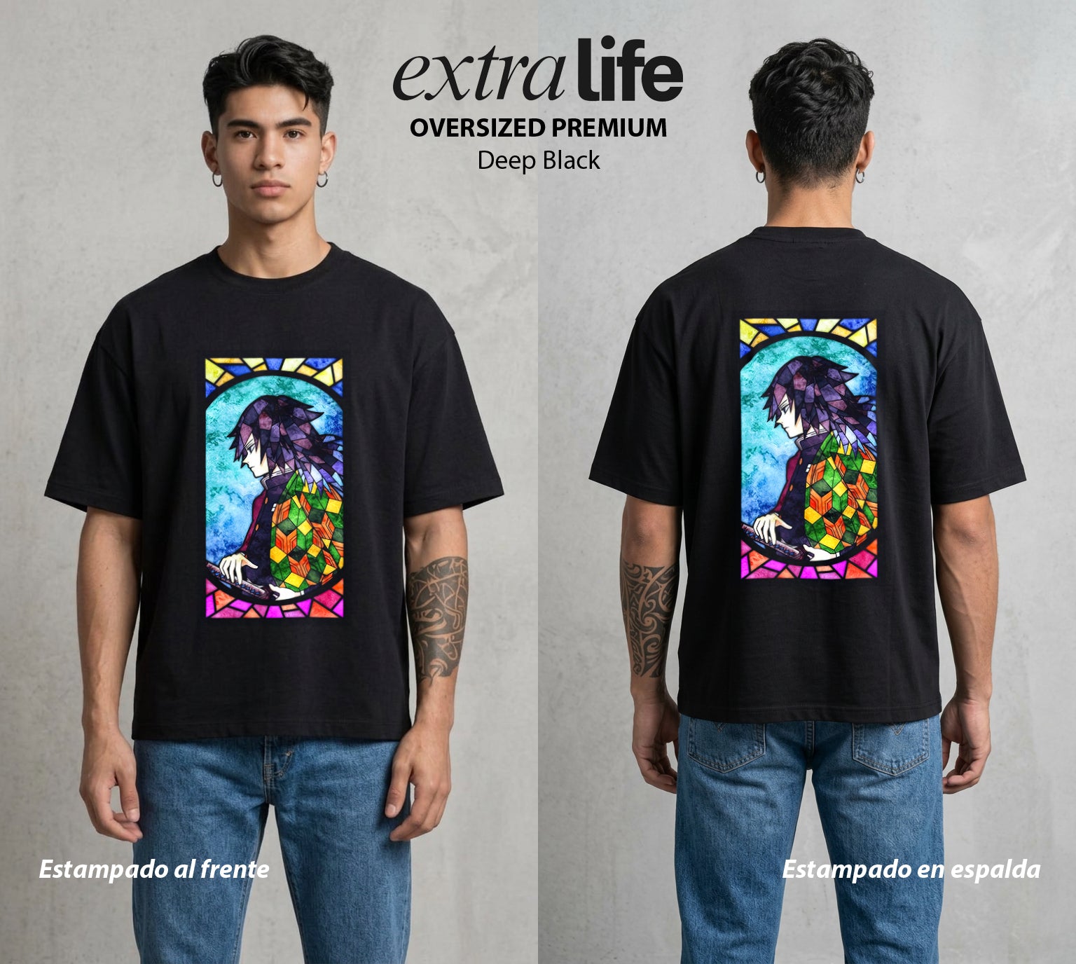 Cazadores de la Noche | Demon Slayer #01291 - Playera Oversized Premium | Deep Black - Foto en modelo