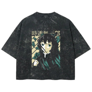 Playera streetwear premium de anime y gaming ExtraLife MX, corte boxy deluxe mineral wash heavyweight en color Acid Wash, moda urbana mexicana de culto.