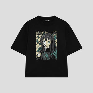 Playera streetwear premium de anime y gaming ExtraLife MX, corte boxy oversized drop shoulder heavyweight en color Deep Black y Off-White, moda urbana mexicana de culto.