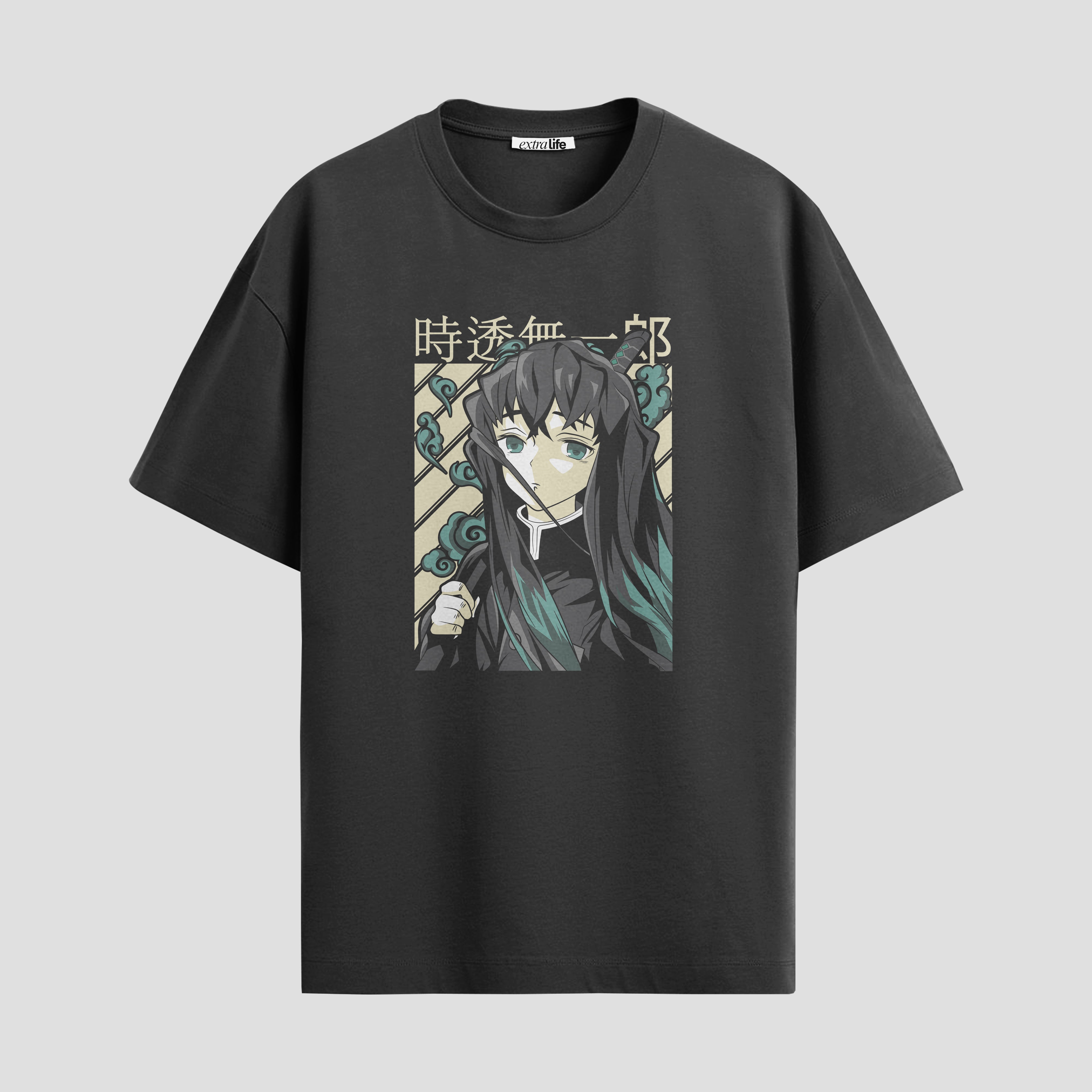 Playera urbana de anime y gaming ExtraLife MX, corte Standard Fit unisex ligero y transpirable en color Deep Black y Pure White, ropa de uso diario para gym y casual.