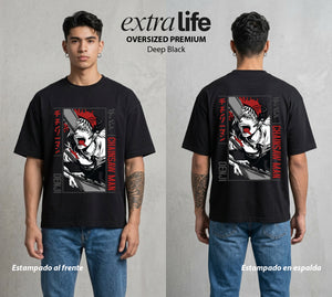 El Contrato Infernal | La Motosierra Infernal #01293 - Playera Oversized Premium | Deep Black - Foto en modelo