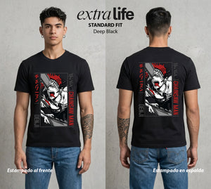 El Contrato Infernal | La Motosierra Infernal #01293 - Playera Standard Fit | Deep Black - Foto en modelo