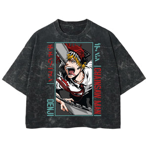 Playera streetwear premium de anime y gaming ExtraLife MX, corte boxy deluxe mineral wash heavyweight en color Acid Wash, moda urbana mexicana de culto.