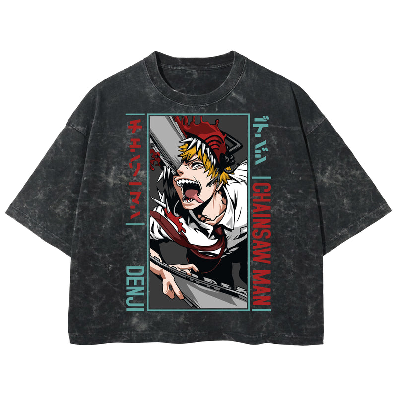 Playera streetwear premium de anime y gaming ExtraLife MX, corte boxy deluxe mineral wash heavyweight en color Acid Wash, moda urbana mexicana de culto.
