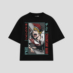 Playera streetwear premium de anime y gaming ExtraLife MX, corte boxy oversized drop shoulder heavyweight en color Deep Black y Off-White, moda urbana mexicana de culto.