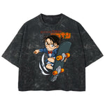 Playera streetwear premium de anime y gaming ExtraLife MX, corte boxy deluxe mineral wash heavyweight en color Acid Wash, moda urbana mexicana de culto.