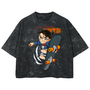 Playera streetwear premium de anime y gaming ExtraLife MX, corte boxy deluxe mineral wash heavyweight en color Acid Wash, moda urbana mexicana de culto.