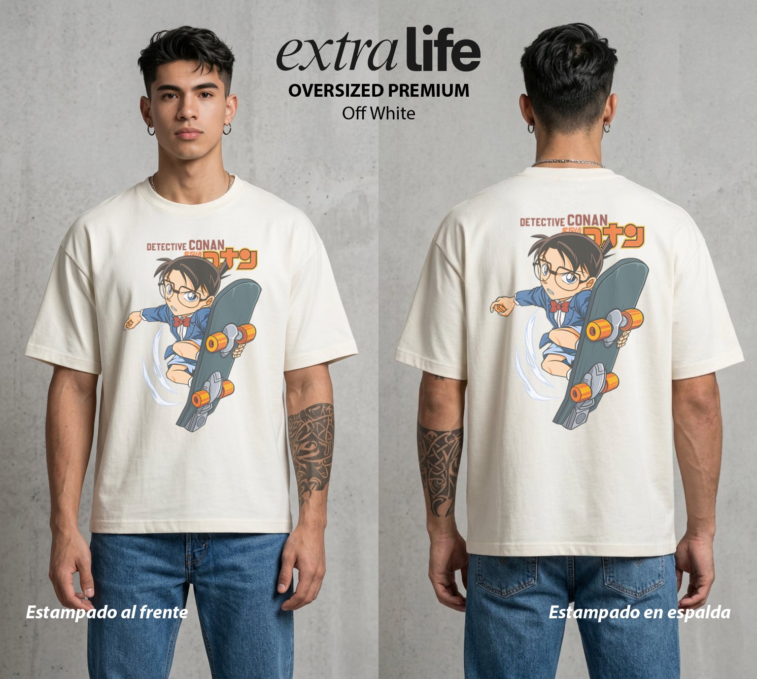 El Nino Detective | La Deduccion del Bien #01295 - Playera Oversized Premium | Off White - Foto en modelo