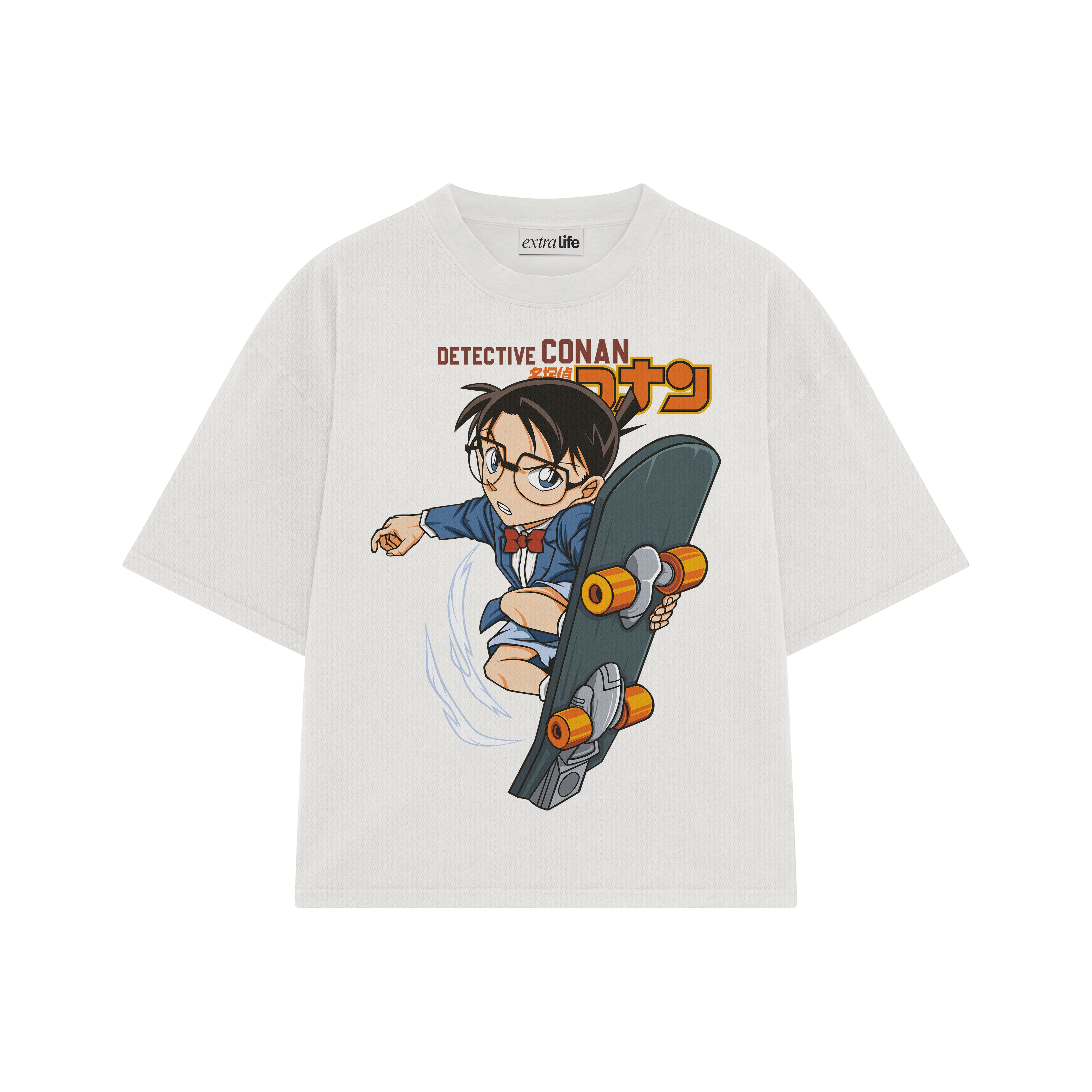 Playera streetwear premium de anime y gaming ExtraLife MX, corte boxy oversized drop shoulder heavyweight en color Deep Black y Off-White, moda urbana mexicana de culto.