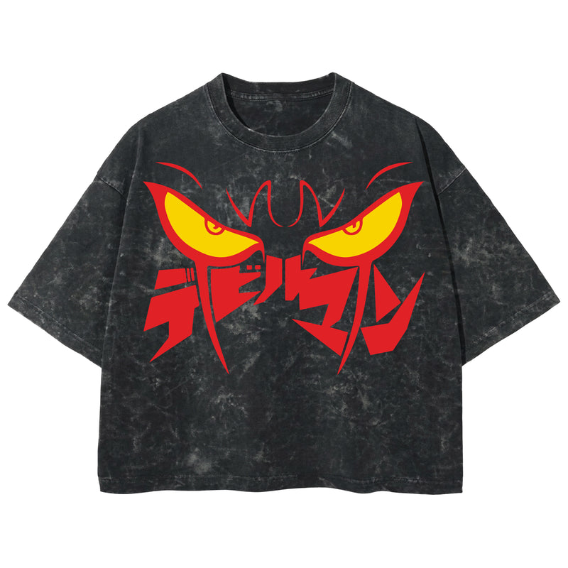 Playera streetwear premium de anime y gaming ExtraLife MX, corte boxy deluxe mineral wash heavyweight en color Acid Wash, moda urbana mexicana de culto.