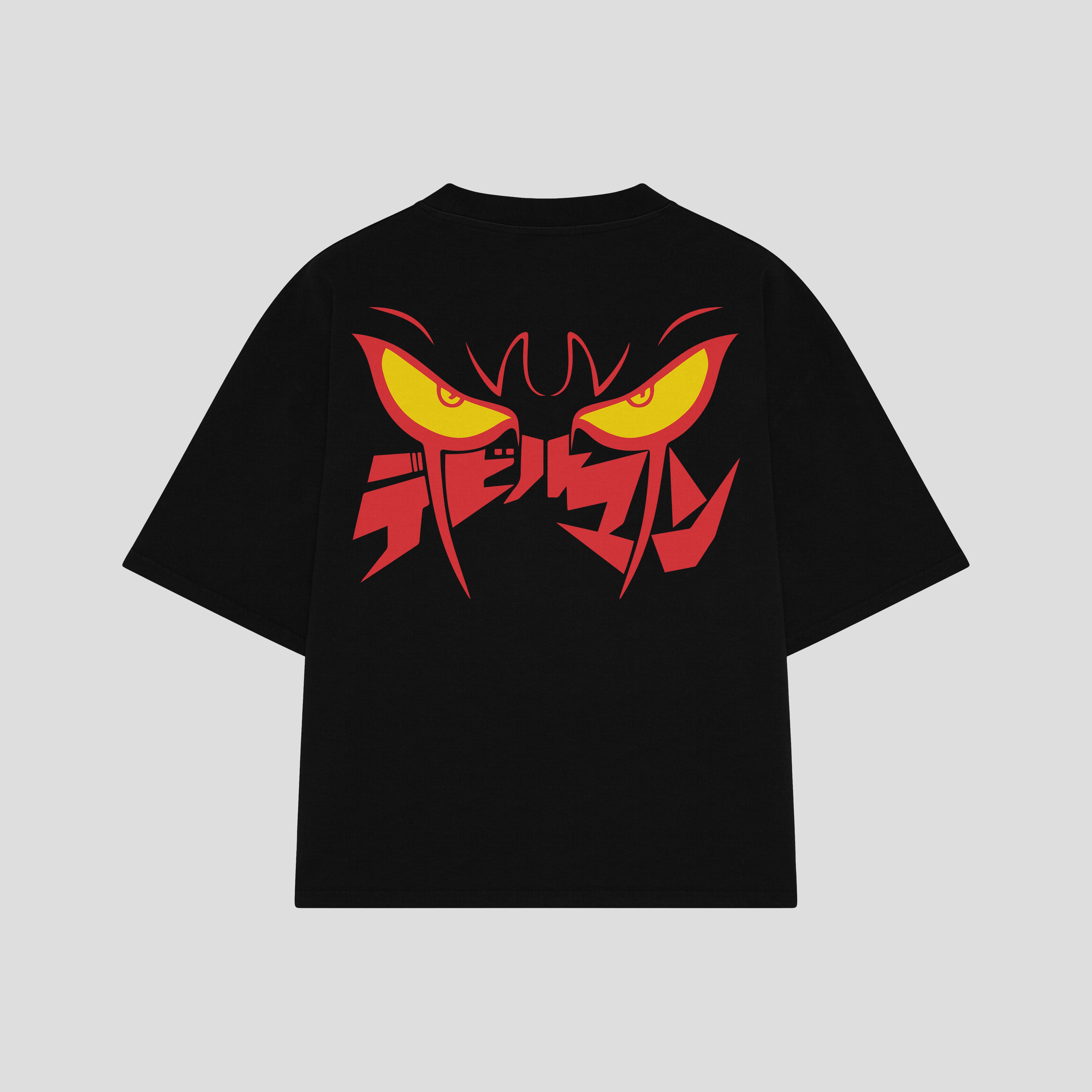 Playera streetwear premium de anime y gaming ExtraLife MX, corte boxy oversized drop shoulder heavyweight en color Deep Black y Off-White, moda urbana mexicana de culto.