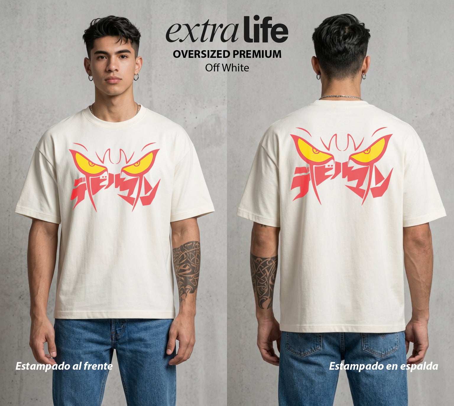 El Demonio Sensible | Los Ojos del Demonio #01296 - Playera Oversized Premium | Off White - Foto en modelo