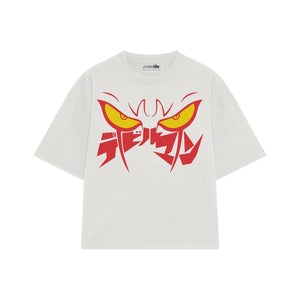 Playera streetwear premium de anime y gaming ExtraLife MX, corte boxy oversized drop shoulder heavyweight en color Deep Black y Off-White, moda urbana mexicana de culto.