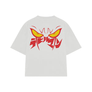 Playera streetwear premium de anime y gaming ExtraLife MX, corte boxy oversized drop shoulder heavyweight en color Deep Black y Off-White, moda urbana mexicana de culto.