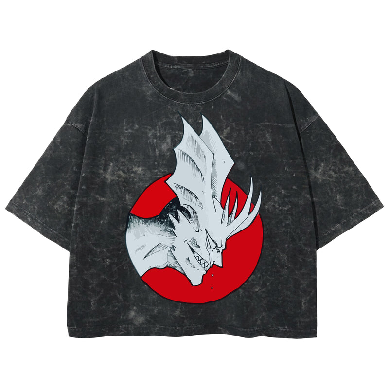 Playera streetwear premium de anime y gaming ExtraLife MX, corte boxy deluxe mineral wash heavyweight en color Acid Wash, moda urbana mexicana de culto.