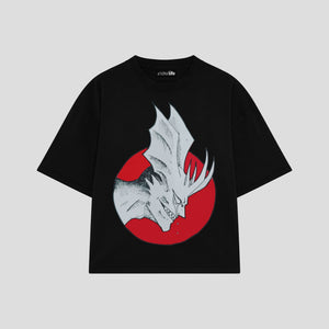 Playera streetwear premium de anime y gaming ExtraLife MX, corte boxy oversized drop shoulder heavyweight en color Deep Black y Off-White, moda urbana mexicana de culto.