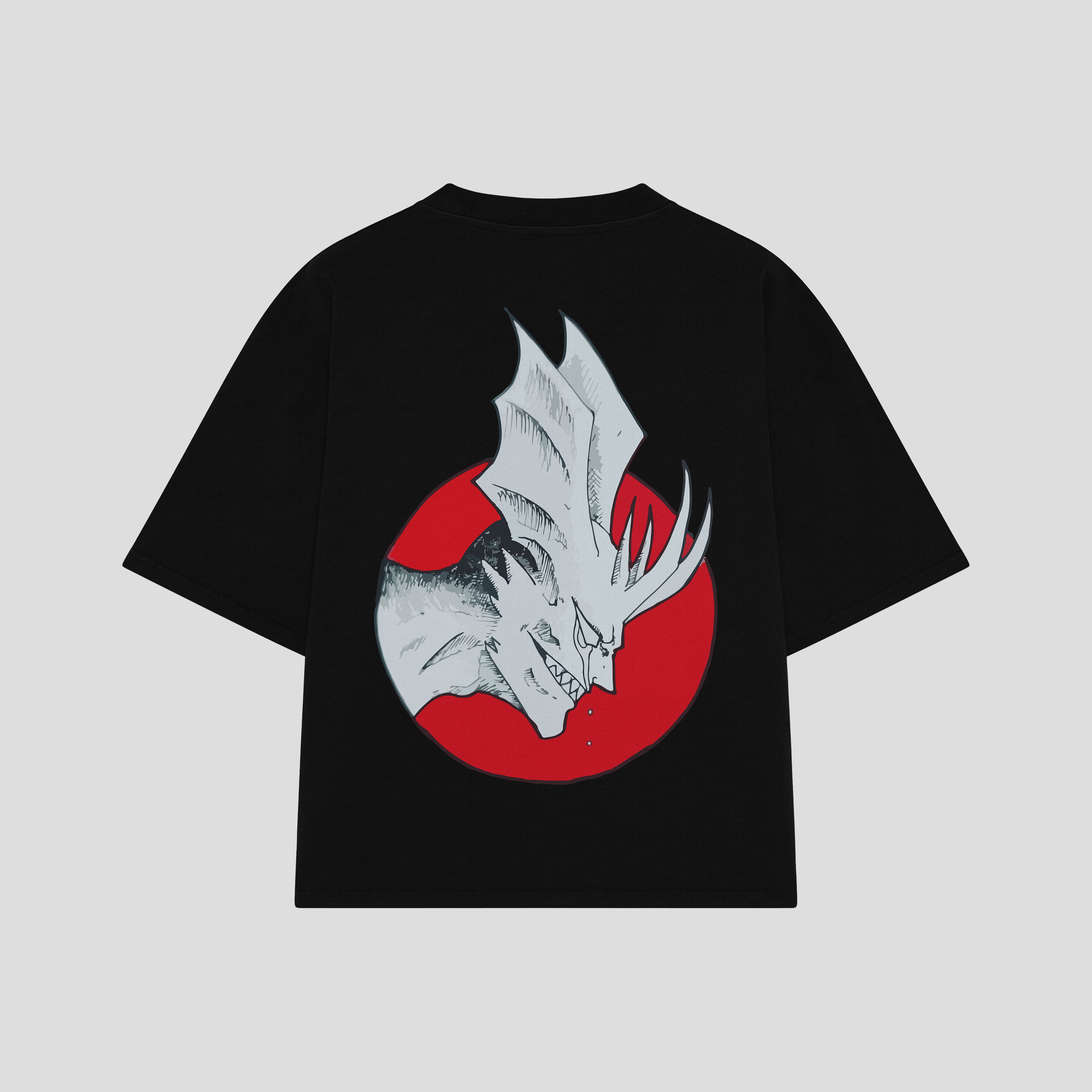 Playera streetwear premium de anime y gaming ExtraLife MX, corte boxy oversized drop shoulder heavyweight en color Deep Black y Off-White, moda urbana mexicana de culto.