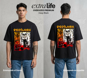 El Demonio Sensible | El Demonio con Corazon #01298 - Playera Oversized Premium | Deep Black - Foto en modelo