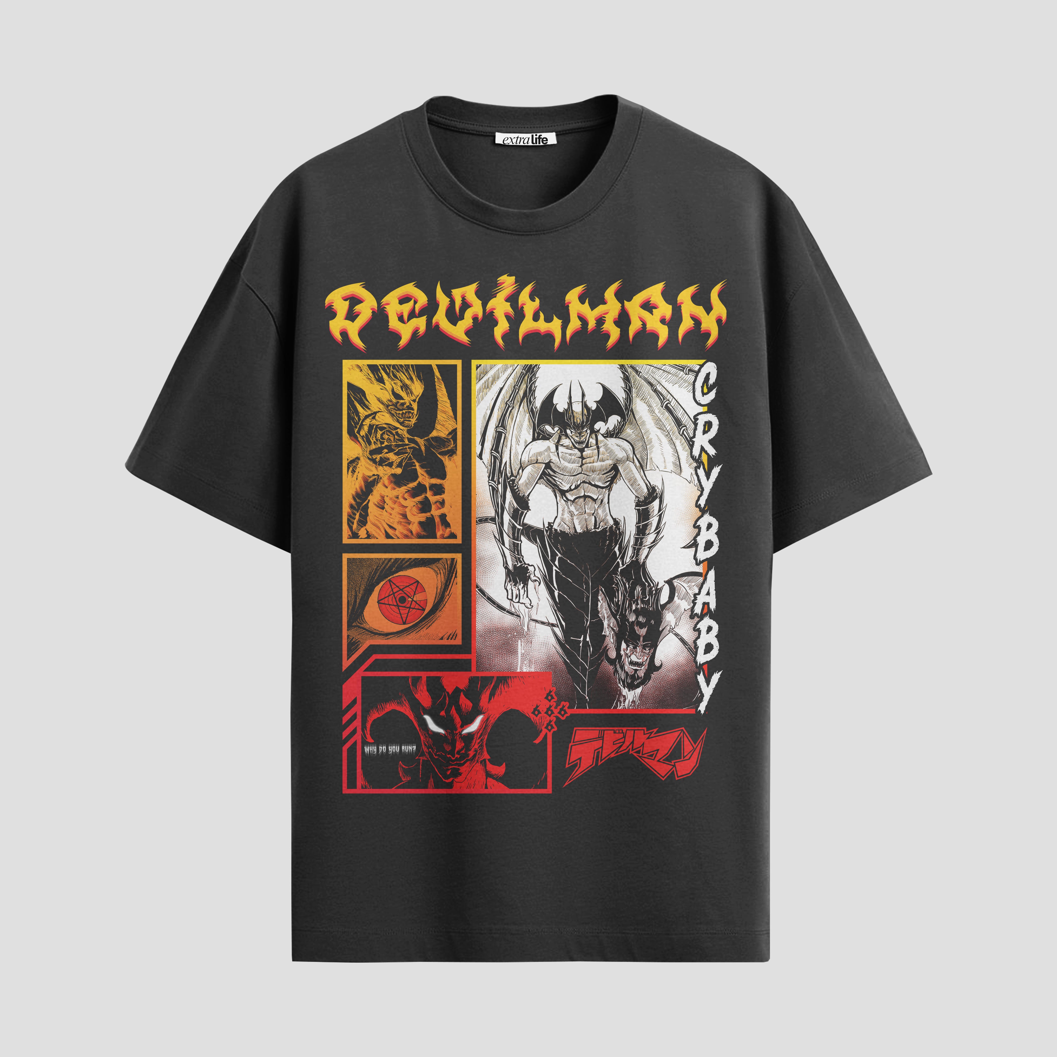Playera urbana de anime y gaming ExtraLife MX, corte Standard Fit unisex ligero y transpirable en color Deep Black y Pure White, ropa de uso diario para gym y casual.