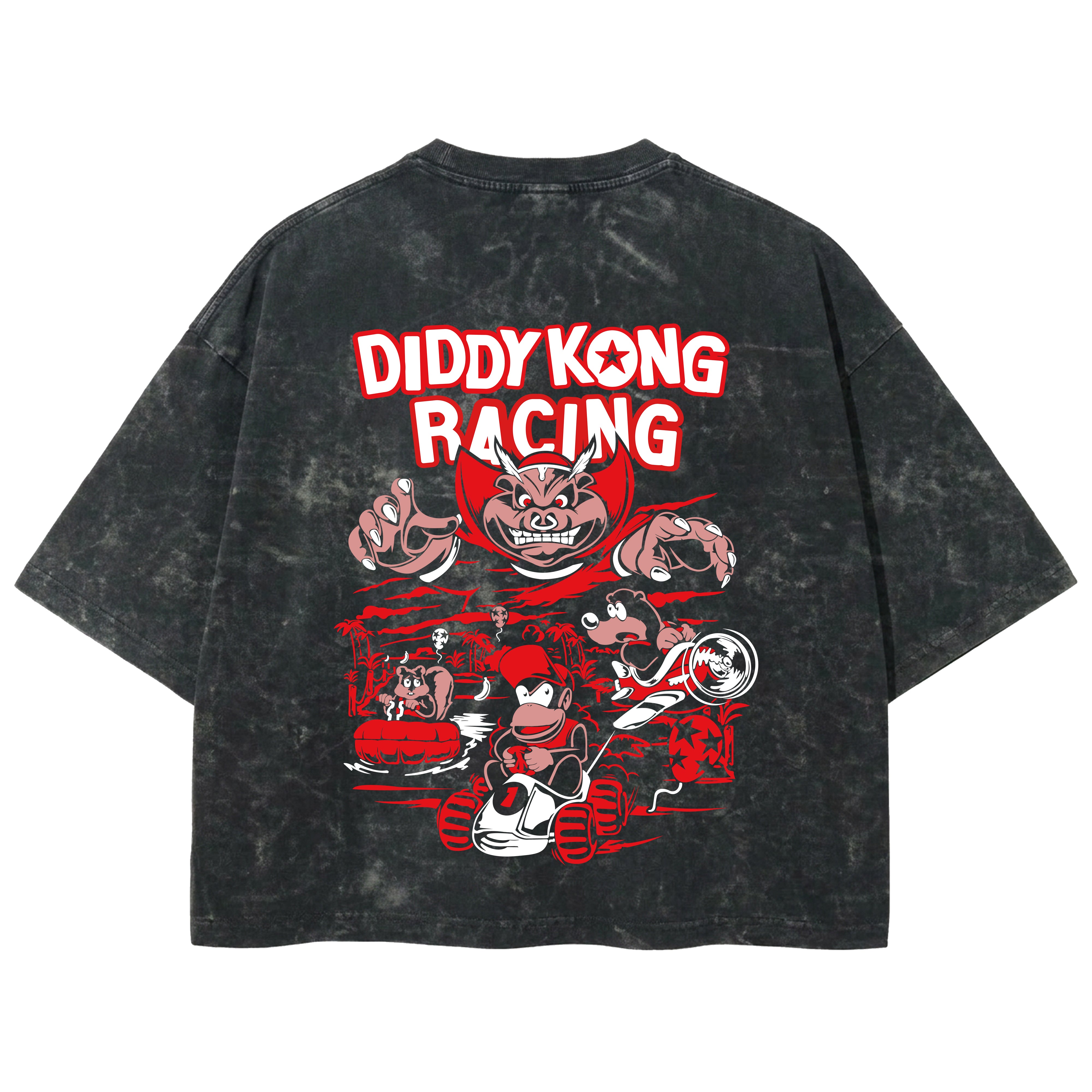 Playera streetwear premium de anime y gaming ExtraLife MX, corte boxy deluxe mineral wash heavyweight en color Acid Wash, moda urbana mexicana de culto.