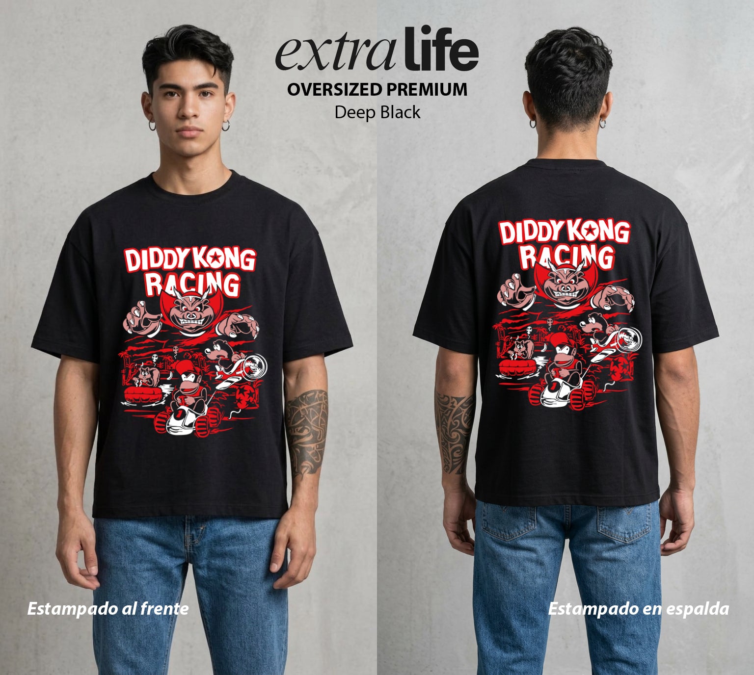 La Jungla del Simio | El Mono al Volante #01299 - Playera Oversized Premium | Deep Black - Foto en modelo