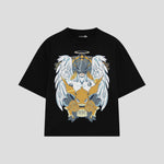 Playera streetwear premium de anime y gaming ExtraLife MX, corte boxy oversized drop shoulder heavyweight en color Deep Black y Off-White, moda urbana mexicana de culto.