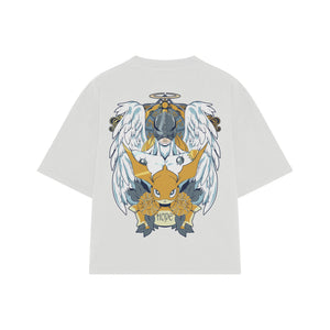 Playera streetwear premium de anime y gaming ExtraLife MX, corte boxy oversized drop shoulder heavyweight en color Deep Black y Off-White, moda urbana mexicana de culto.
