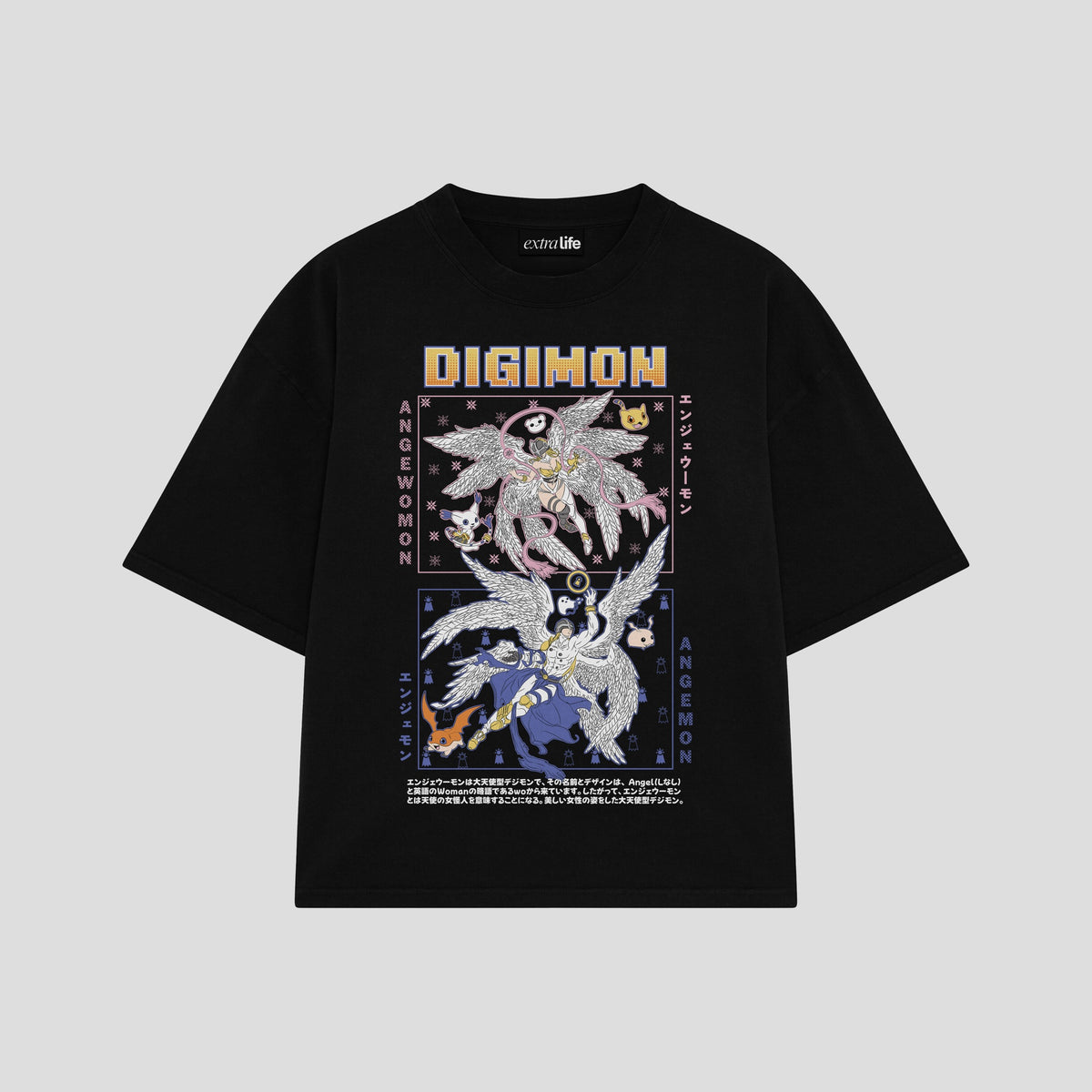 Playera streetwear premium de anime y gaming ExtraLife MX, corte oversized drop shoulder ligero y fresco en color Deep Black y Off-White, moda urbana mexicana de culto.