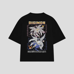 Playera streetwear premium de anime y gaming ExtraLife MX, corte boxy oversized drop shoulder heavyweight en color Deep Black y Off-White, moda urbana mexicana de culto.