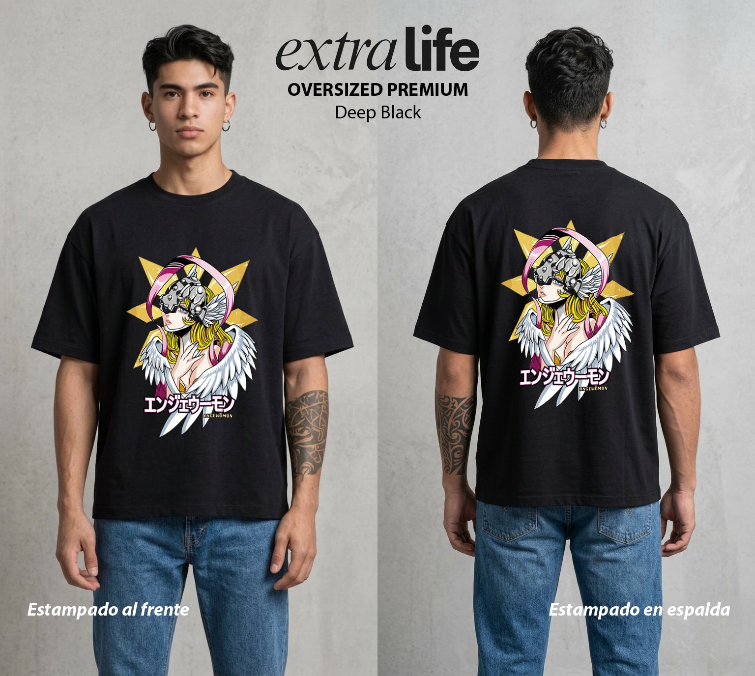 El Mundo Digital | Digimon Angewomon #01302 - Playera Oversized Premium | Deep Black - Foto en modelo