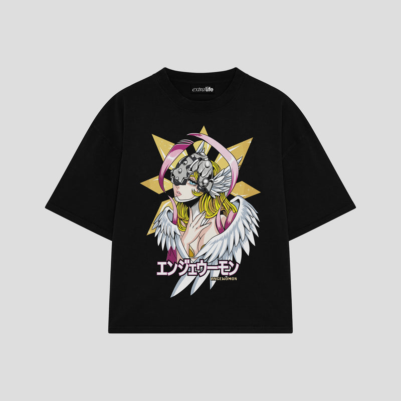 Playera streetwear premium de anime y gaming ExtraLife MX, corte boxy oversized drop shoulder heavyweight en color Deep Black y Off-White, moda urbana mexicana de culto.