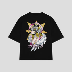 Playera streetwear premium de anime y gaming ExtraLife MX, corte boxy oversized drop shoulder heavyweight en color Deep Black y Off-White, moda urbana mexicana de culto.