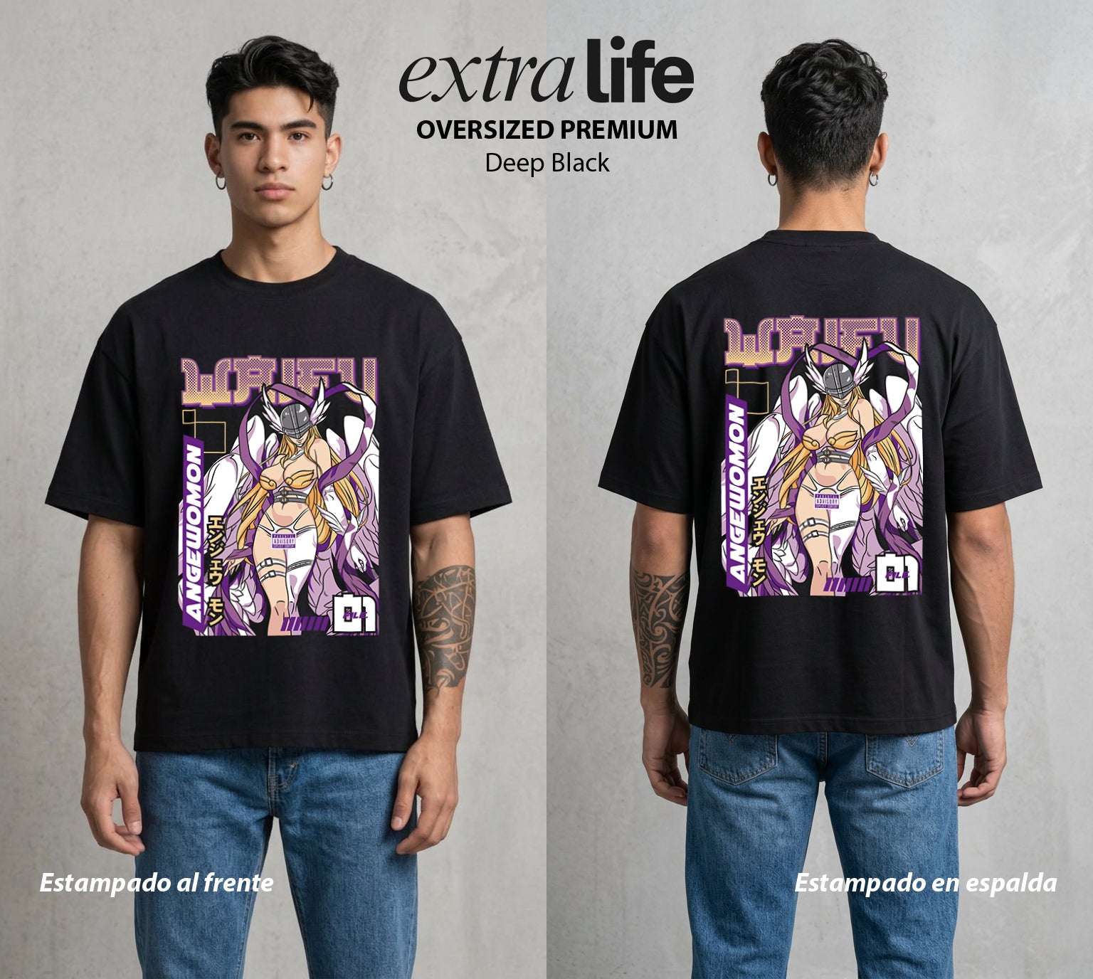 El Mundo Digital | Digimon Angewomon Waifu del Corazon #01303 - Playera Oversized Premium | Deep Black - Foto en modelo