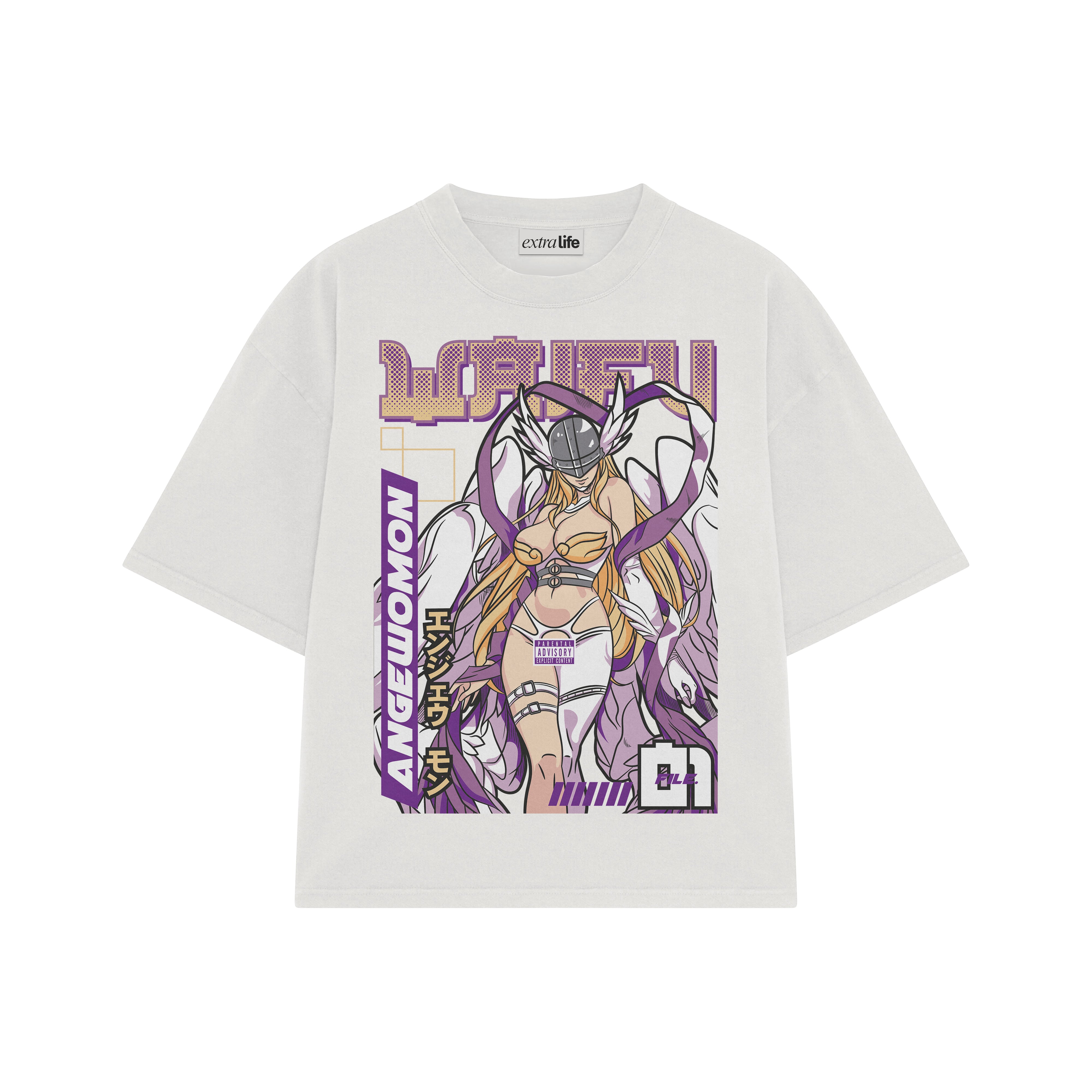 Playera streetwear premium de anime y gaming ExtraLife MX, corte boxy oversized drop shoulder heavyweight en color Deep Black y Off-White, moda urbana mexicana de culto.