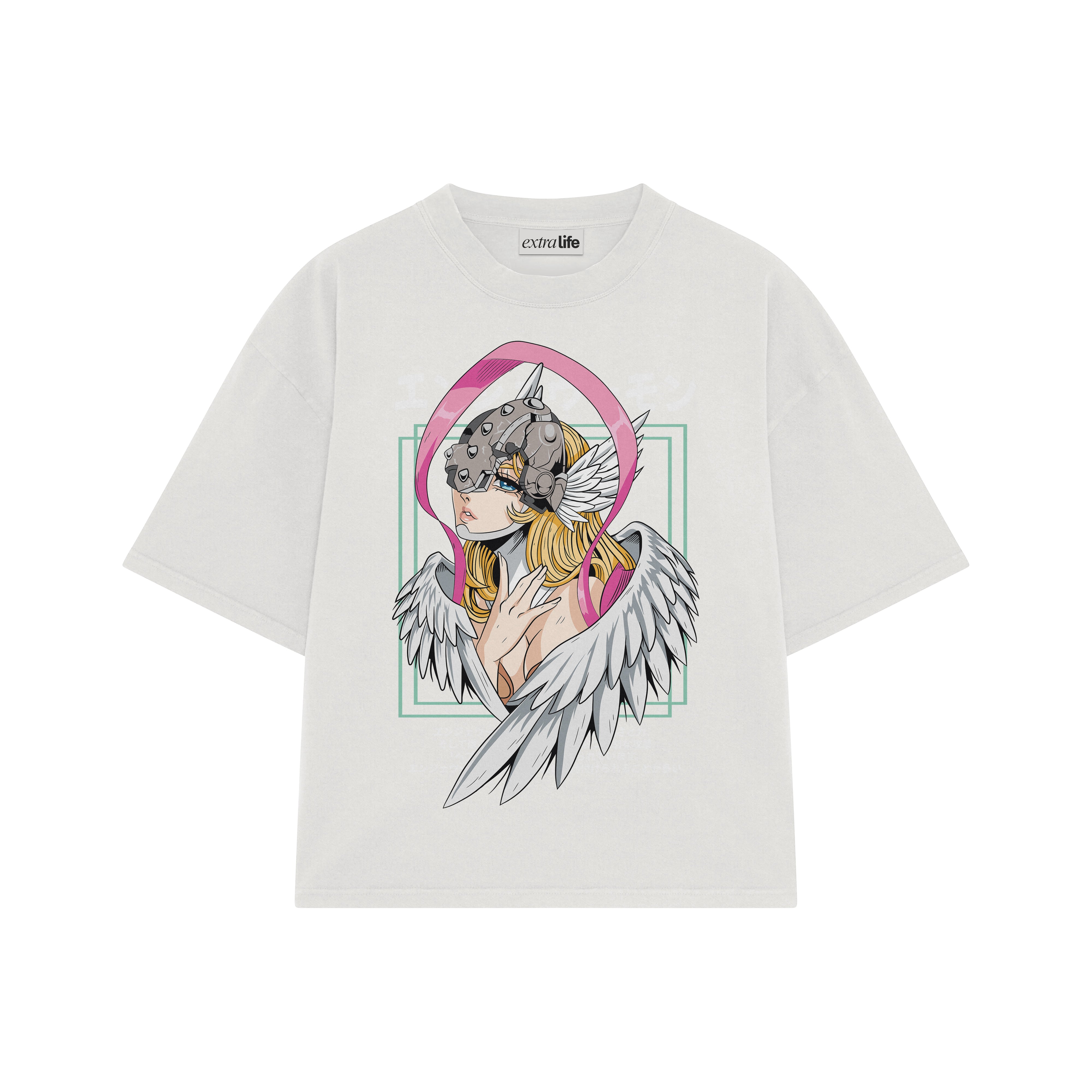 Playera streetwear premium de anime y gaming ExtraLife MX, corte boxy oversized drop shoulder heavyweight en color Deep Black y Off-White, moda urbana mexicana de culto.