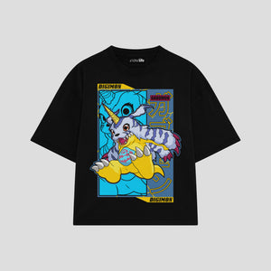 Playera streetwear premium de anime y gaming ExtraLife MX, corte boxy oversized drop shoulder heavyweight en color Deep Black y Off-White, moda urbana mexicana de culto.