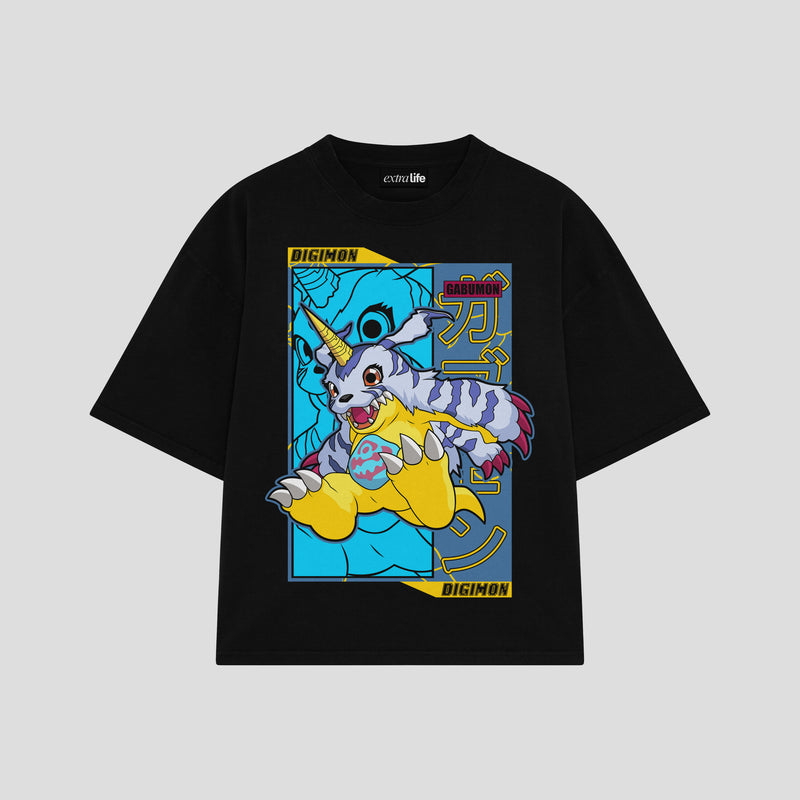 Playera streetwear premium de anime y gaming ExtraLife MX, corte boxy oversized drop shoulder heavyweight en color Deep Black y Off-White, moda urbana mexicana de culto.