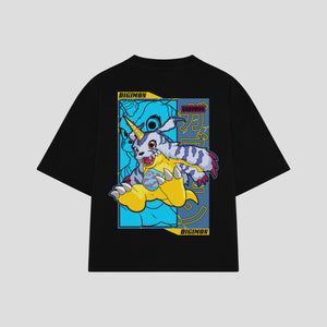 Playera streetwear premium de anime y gaming ExtraLife MX, corte boxy oversized drop shoulder heavyweight en color Deep Black y Off-White, moda urbana mexicana de culto.