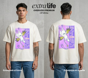 El Mundo Digital | Digimon Gatomon #01307 - Playera Oversized Premium | Off White - Foto en modelo