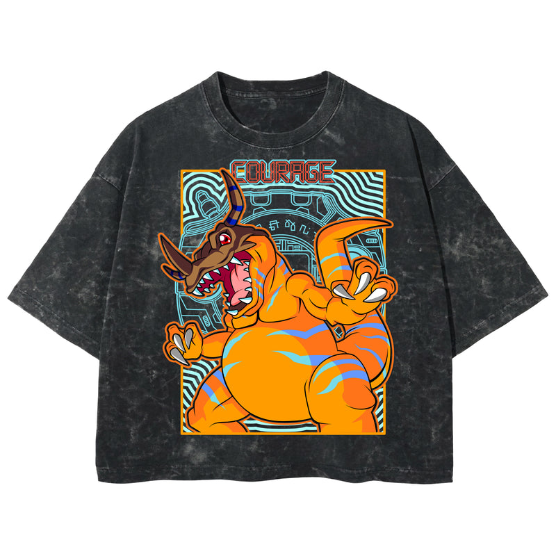 Playera streetwear premium de anime y gaming ExtraLife MX, corte boxy deluxe mineral wash heavyweight en color Acid Wash, moda urbana mexicana de culto.
