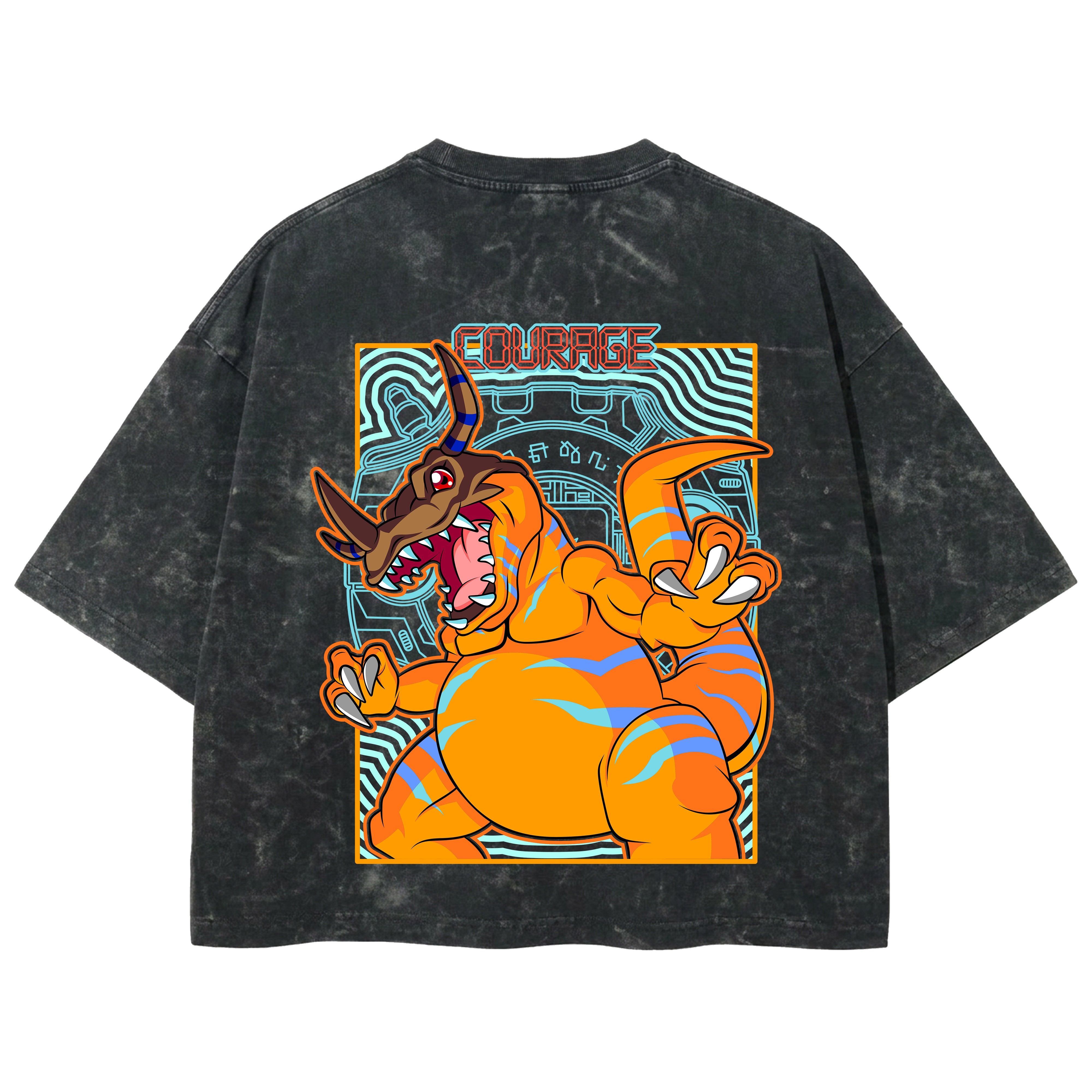 Playera streetwear premium de anime y gaming ExtraLife MX, corte boxy deluxe mineral wash heavyweight en color Acid Wash, moda urbana mexicana de culto.