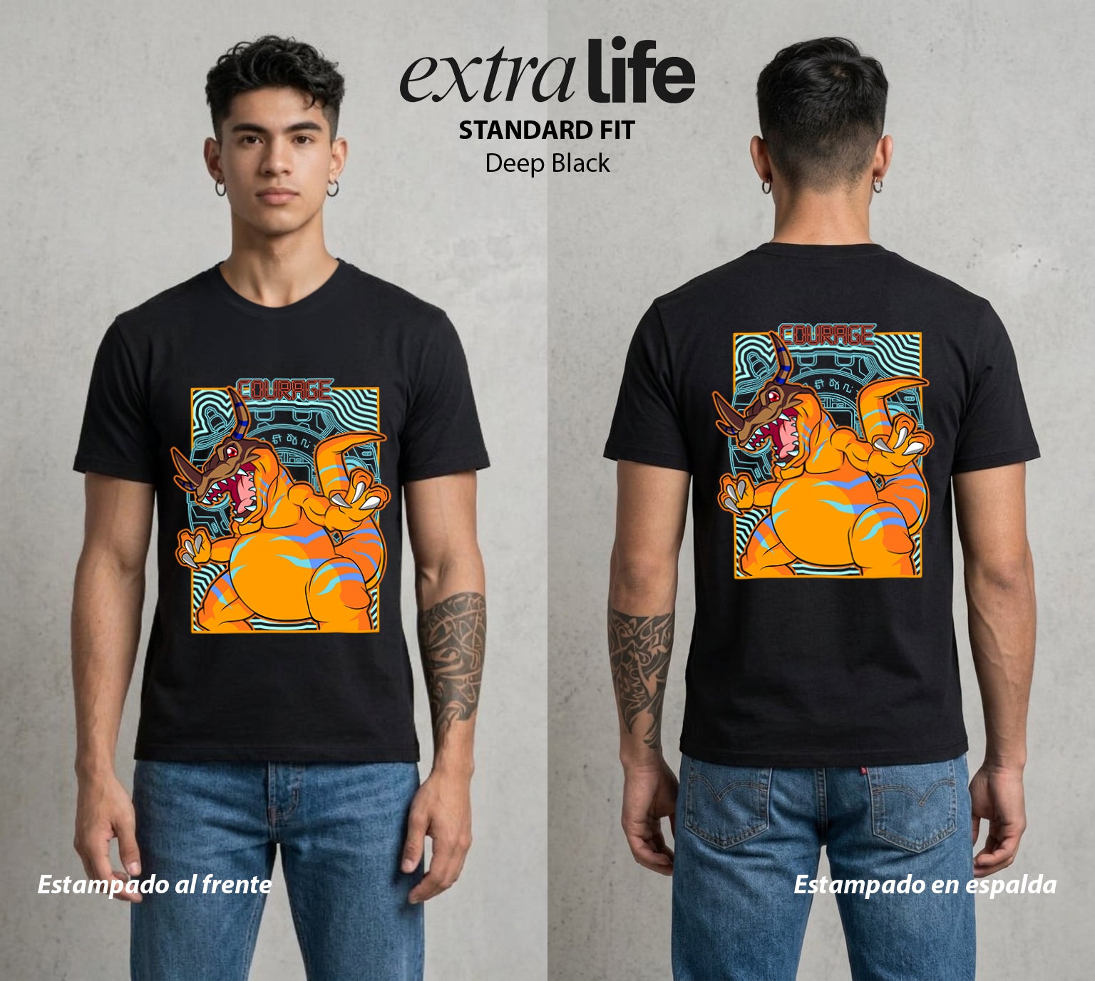 El Mundo Digital | Digimon Greymon #01308 - Playera Standard Fit | Deep Black - Foto en modelo