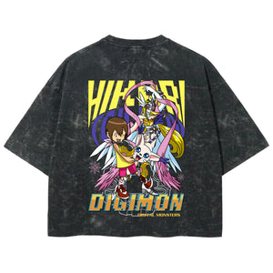 Playera streetwear premium de anime y gaming ExtraLife MX, corte boxy deluxe mineral wash heavyweight en color Acid Wash, moda urbana mexicana de culto.