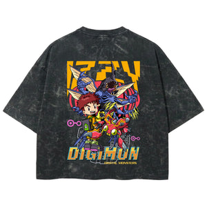 Playera streetwear premium de anime y gaming ExtraLife MX, corte boxy deluxe mineral wash heavyweight en color Acid Wash, moda urbana mexicana de culto.